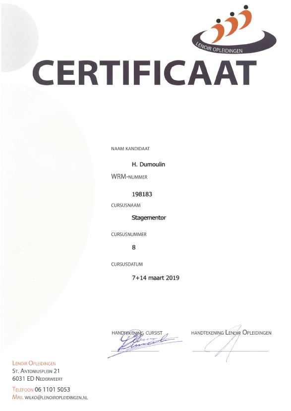 Certificaat Stagementor